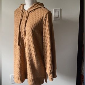 Nine West Hooded Tunic with Drawstrings    Long Sleeve   Polyester   Tan    XXL